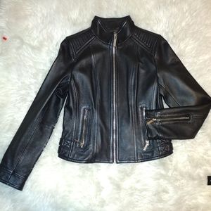 MICHAEL MICHAEL KORSLeather Zip Front Moto Jacket In Black